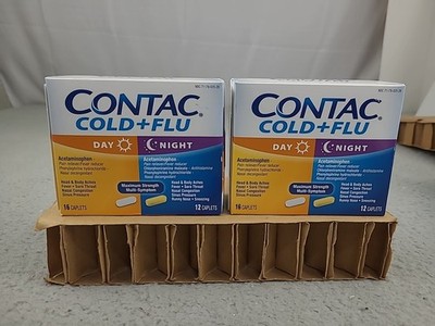 2x Contac Cold & Flu Day + Night Caplets Maximum Strength 28 Ct EXP 10/27