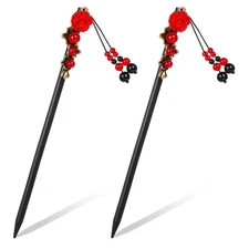 2 Pack Japanese Chinese Hair Stick Retro Wooden Hairpins for Long Hair