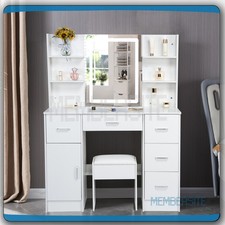Vanity Desk With Smart LED Mirror Makeup Dressing Desk and Stool 6 Drawers Set