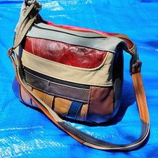 Vintage Multi-Color Patchwork Genuine Leather Shoulder Handbag Tote Purse