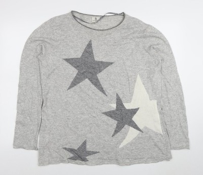 Benedetta b. Damen Pullover grau Kaschmirmischung Sterne XL