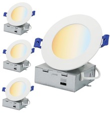 4pk 8 Round Recessed Downlight 18w 120v 5cct Slim Matte White Panel W Box