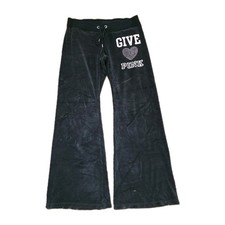 Vintage Y2K Victorias Secret PINK Black Velour Sweatpants Size S Rhinestone