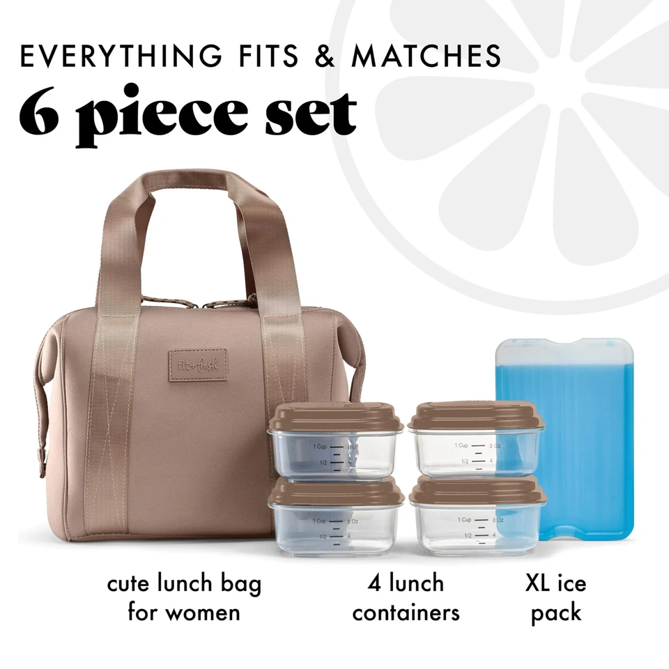 Fiambrera de neopreno para mujer, kit de preparación de comidas, bolsa de hielo XL, duradera, marrón Foto 4 de 4