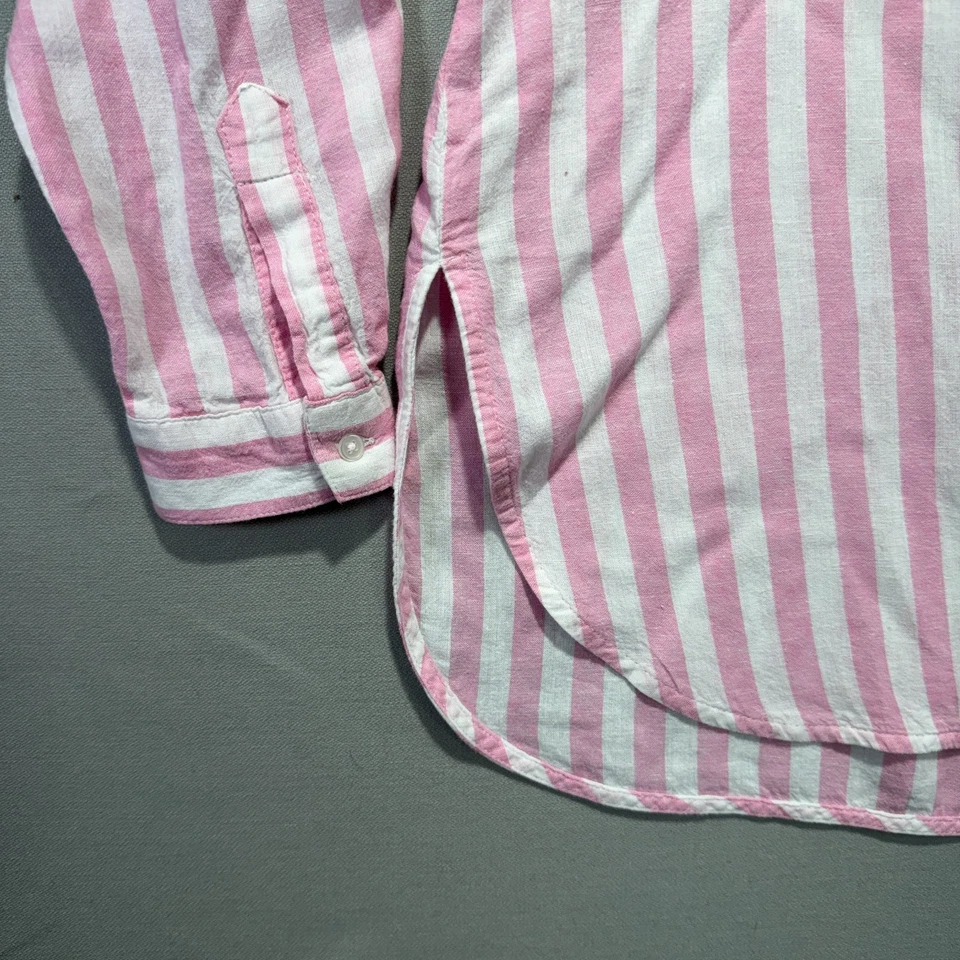 Old Navy Womens M The Boyfriend Shirt Linen Pink Stripe Button Up Top - Image 2 of 4