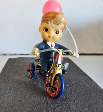 Vintage Tin Litho Wind-Up Boy Riding Tricycle Suzuki