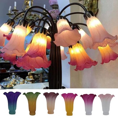 Tulip Lily Flower Glass Lamp Shades Tiffany Style Retro Replacement LampShades