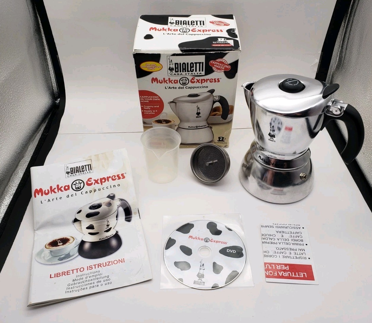 Bialetti Casa Italia Mukka Express Cappuccino Maker 2-Cup Stovetop Italy w/ Box