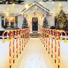 22" Christmas Candy Cane Lights Outdoor Pathway - Set of 12 LED Light Up Cand...