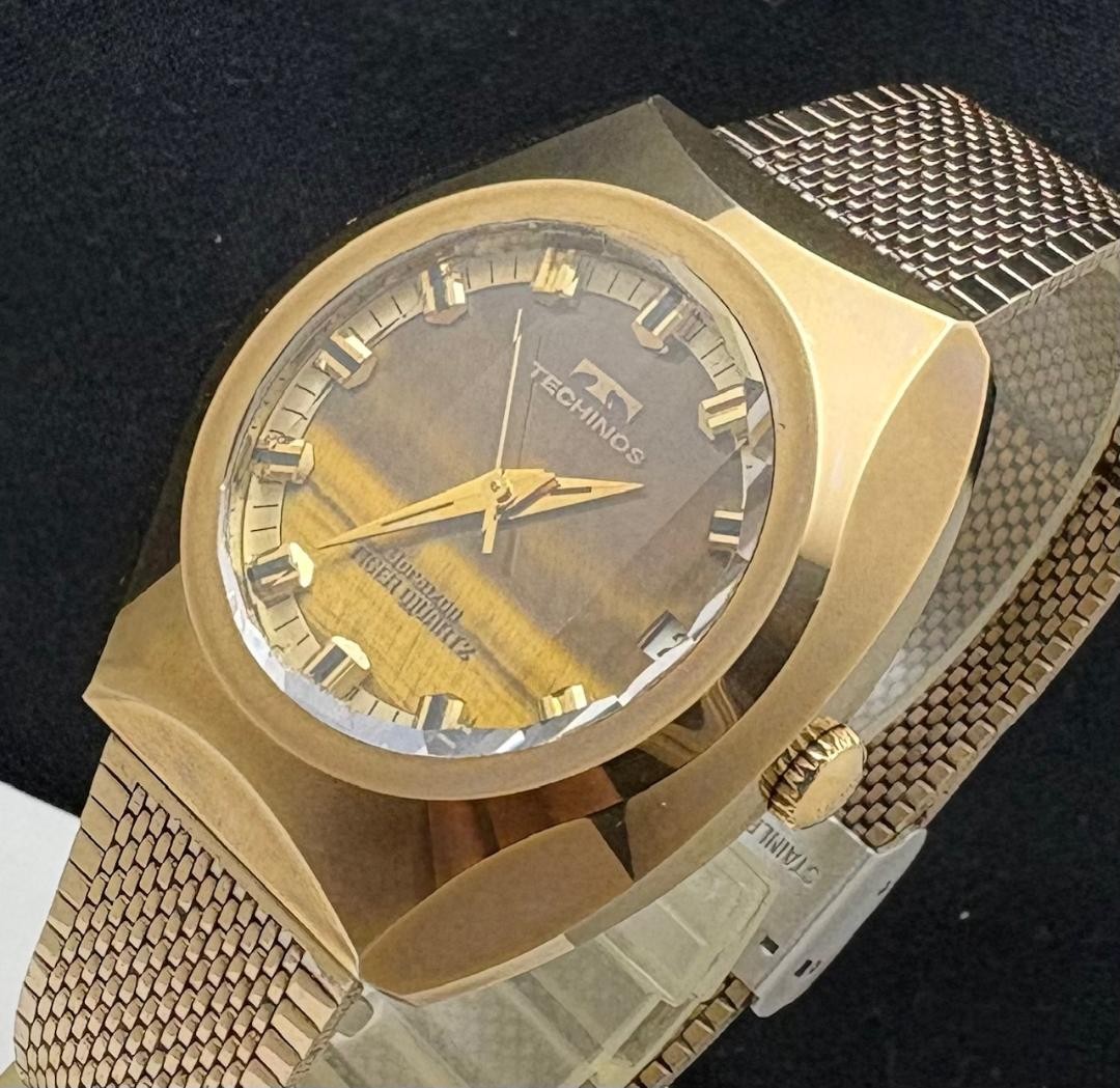 TECHNOS Borazon Tiger Quartz Watch 35mm 5 Facet Glass Steel Band