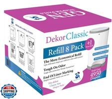 Pack of 8 +1 More Diaper Refill Liners Refills Compatible with DEKOR CLASSIC 