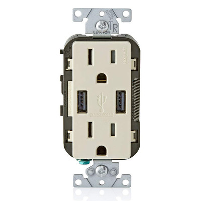 15 Amp Light Almond Electrical Outlet with Dual USB Charging Ports 3.6A