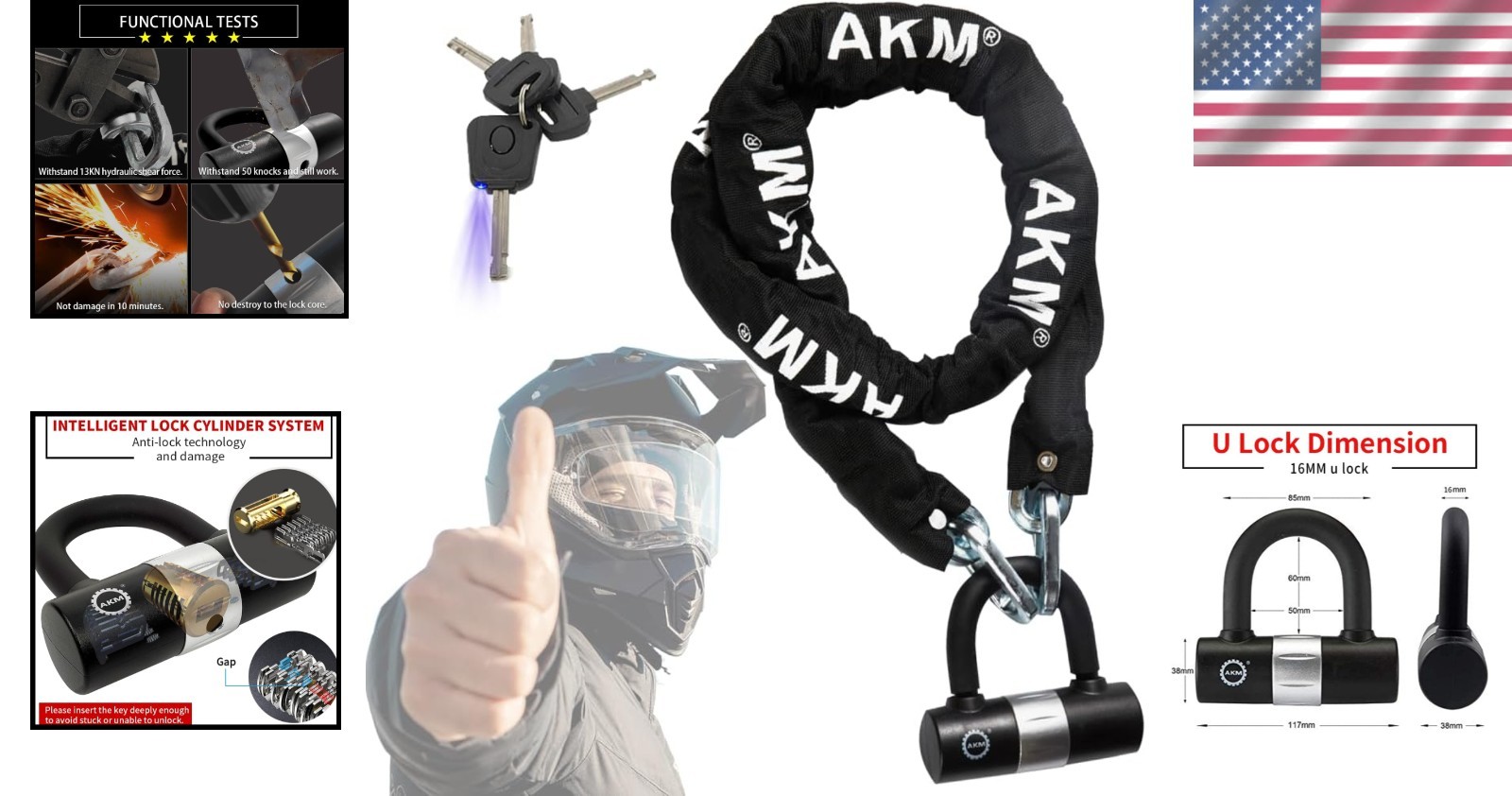 Robust Motorcycle Chain Lock 5.3ft with 16mm U Lock – Strong, Secure, and Sleek