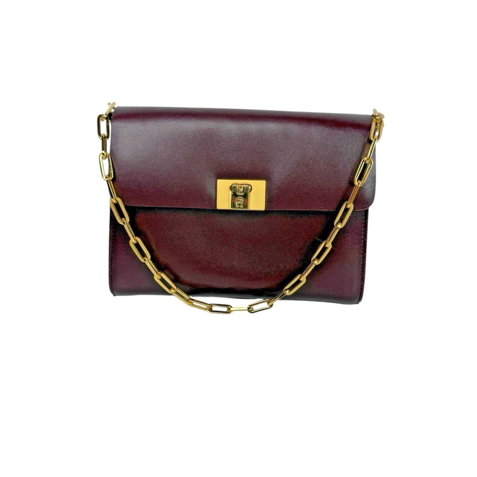 Bolso Cartera Vintage Etienne Aigner Cuero Borgoña Cadena Dorada Asa Sobre Foto 2 de 4