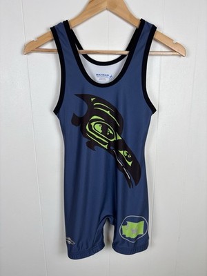 Matman Wrestling WASHINGTON Singlet Adult XXS Eagle Native Art Work Blue EUC