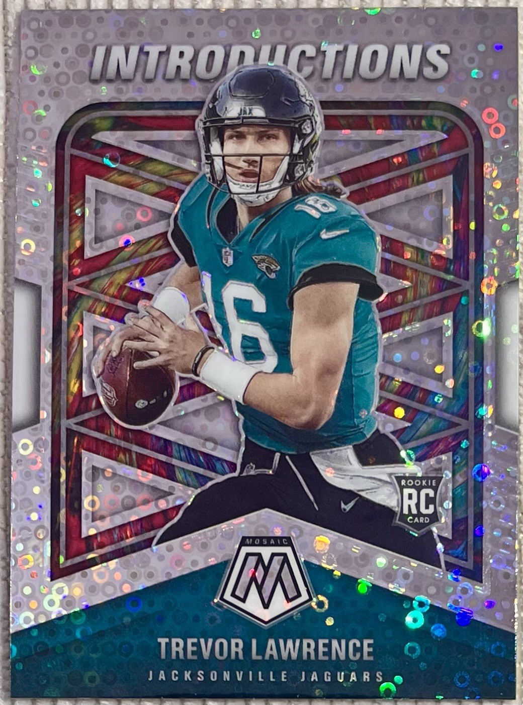 2021 Panini Mosaic #I-1 Trevor Lawrence Introductions No Huddle Silver disco