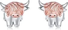 Highland Cow Stud Earrings for Womens 925 Sterling Silver Western Cow Earring Ro