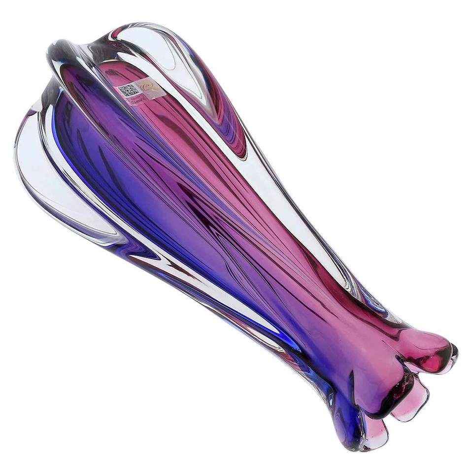 GlassOfVenice Murano Glass Sommerso Ribbed Bud Vase - Rose and Blue - Image 4 of 4