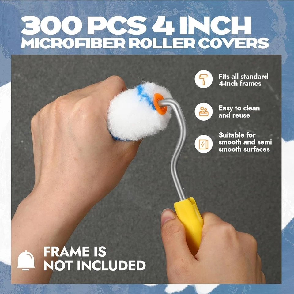 Paquete de 300 mini cubiertas de rodillos de pintura de 4", microfibra de siesta de 1/2", azul y blanco Foto 4 de 4