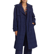 Farm Rio Eyelet Cotton Double-Breasted Trench Coat Size S New With Tags