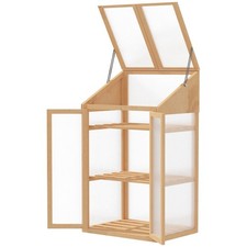 Mini-Gewächshaus, kleines Treibhaus mit Holzrahmen, Fenster und Doppeltür, 3 R