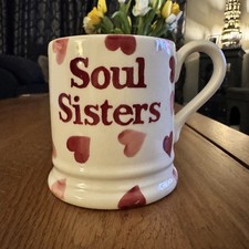 EMMA BRIDGEWATER 1st  Quality PINK HEARTS SOUL SISTERS 1/2 half pint mug new