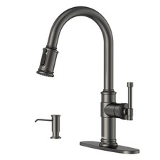 Black Stainless Kitchen Sink Faucet with Pull Down Sprayer, Single Handle 1 H...