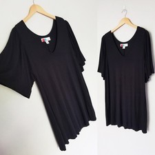 Free People FP Beach T-Shirt Tunic Dress XS Black V Neck Flutter Sleeves Pocket