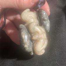 Ancient Chinese Green And White Hand Carved Figures Pendant