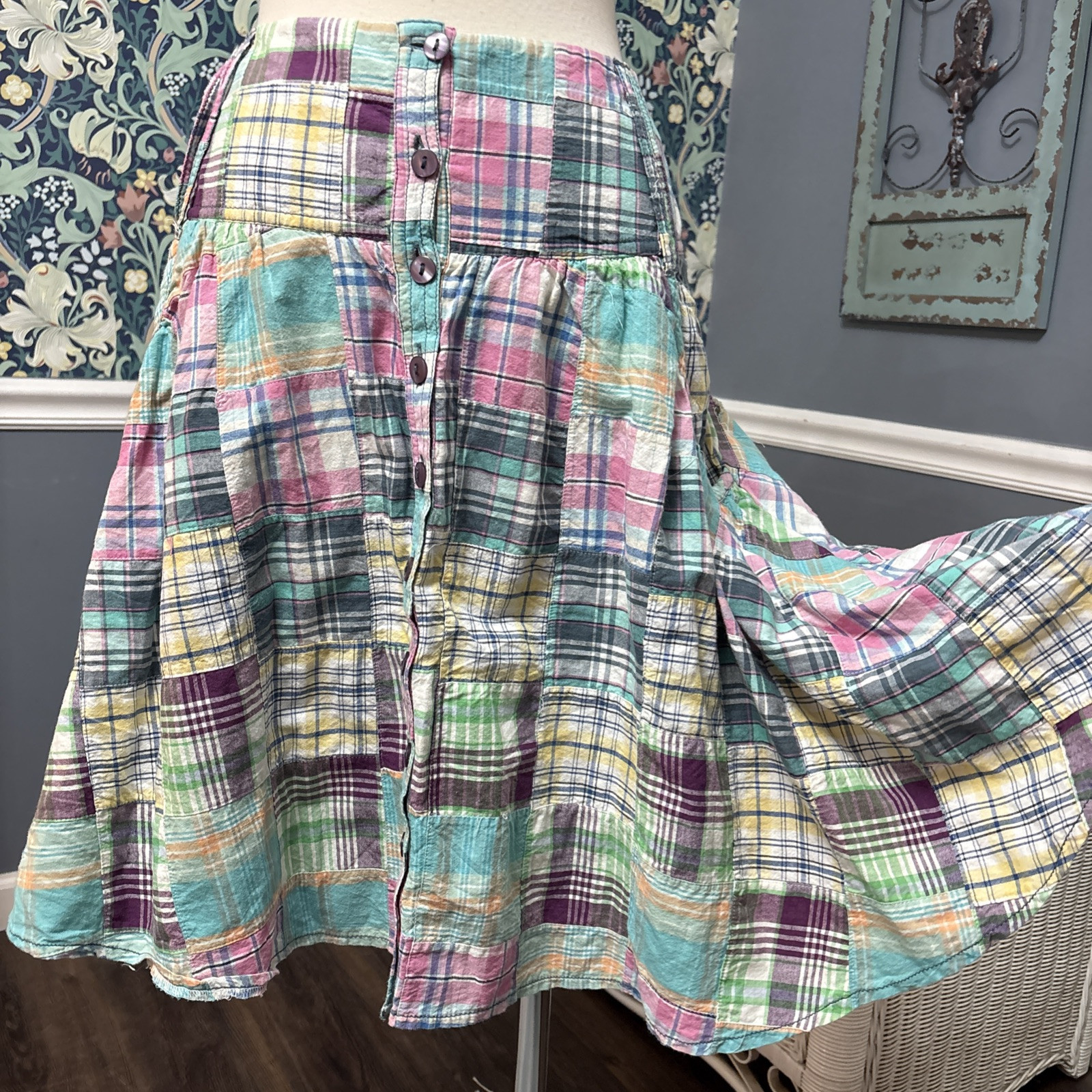 Y2k Patchwork Mini Skirt Boho Pockets Circle Naut… - image 1