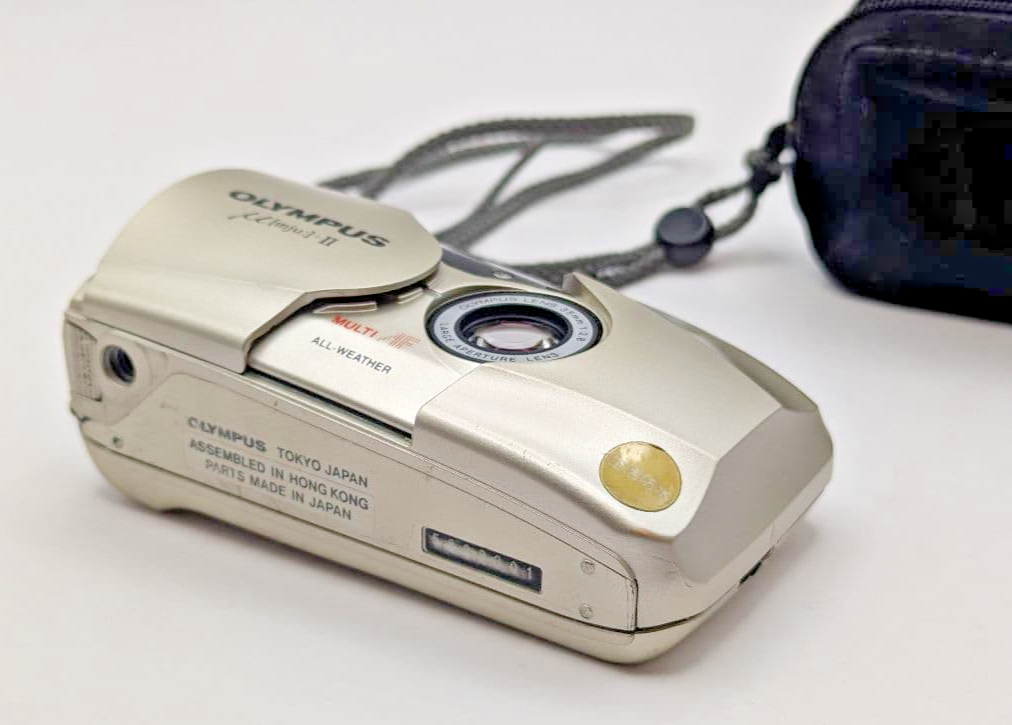 Olympus mju II Champagne Gold 35mm Film Camera w/ Case Working