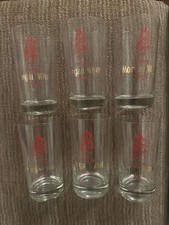 6 Vintage Morgan White Rhum Glasses Red/Gold Logo RARE VALUED AT $275