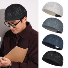 Men Breathable Mesh Skullcap Summer Brimless Hat Adjustable Docker Beanie