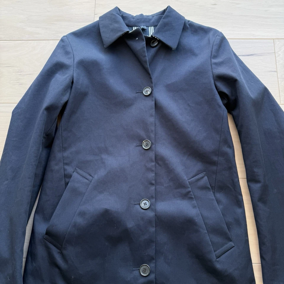 Gabardina Brooks Brothers negra polar para mujer S azul marino forro a rayas Nueva York Foto 3 de 4