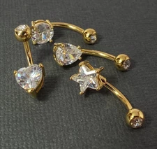 4pc Value Pack Heart, Round, Star, Tear Drop CZ Gem Belly Rings Navel Naval
