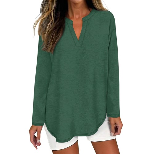 Women's T Shirt Tee Solid Color Long Sleeve Daily Weekend Fashion Basic V Neck - Picture 16 of 48