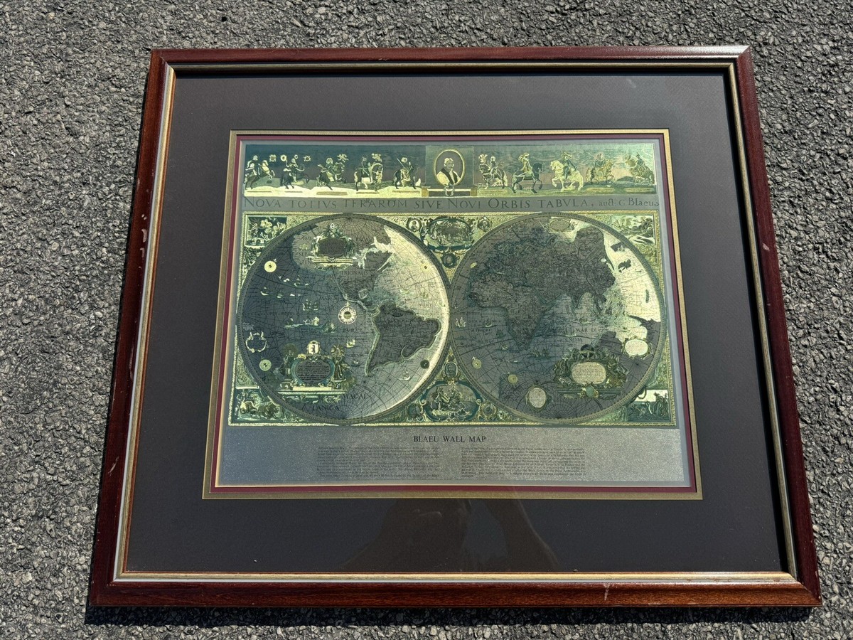 BLAEU WALL MAP Gold Foil New Old World Framed Nautical
