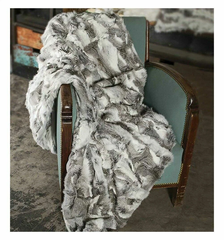 Роскошный реальный кроличий мех плед теплый покрывало многоцветный 55 x 63 дюйма - Изображение 2 из 4