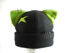 Kitty CAT ear HAT pin beanie BLACK & GREEN battle scar cosplay Easter HALLOWEEN