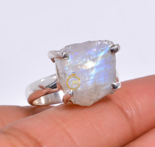 Natural Raw Moonstone Ring 925 Sterling Silver Statement Ring Gift for Her
