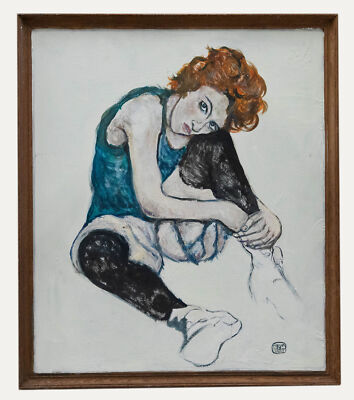 Clive Fredriksson After Egon Schiele - 1982 Oil, Seated Woman with Bent Knees