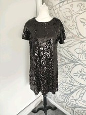 Zara Womens black Sequin Party Aline Loose Short Mini Dress Size S 8 10 shiny