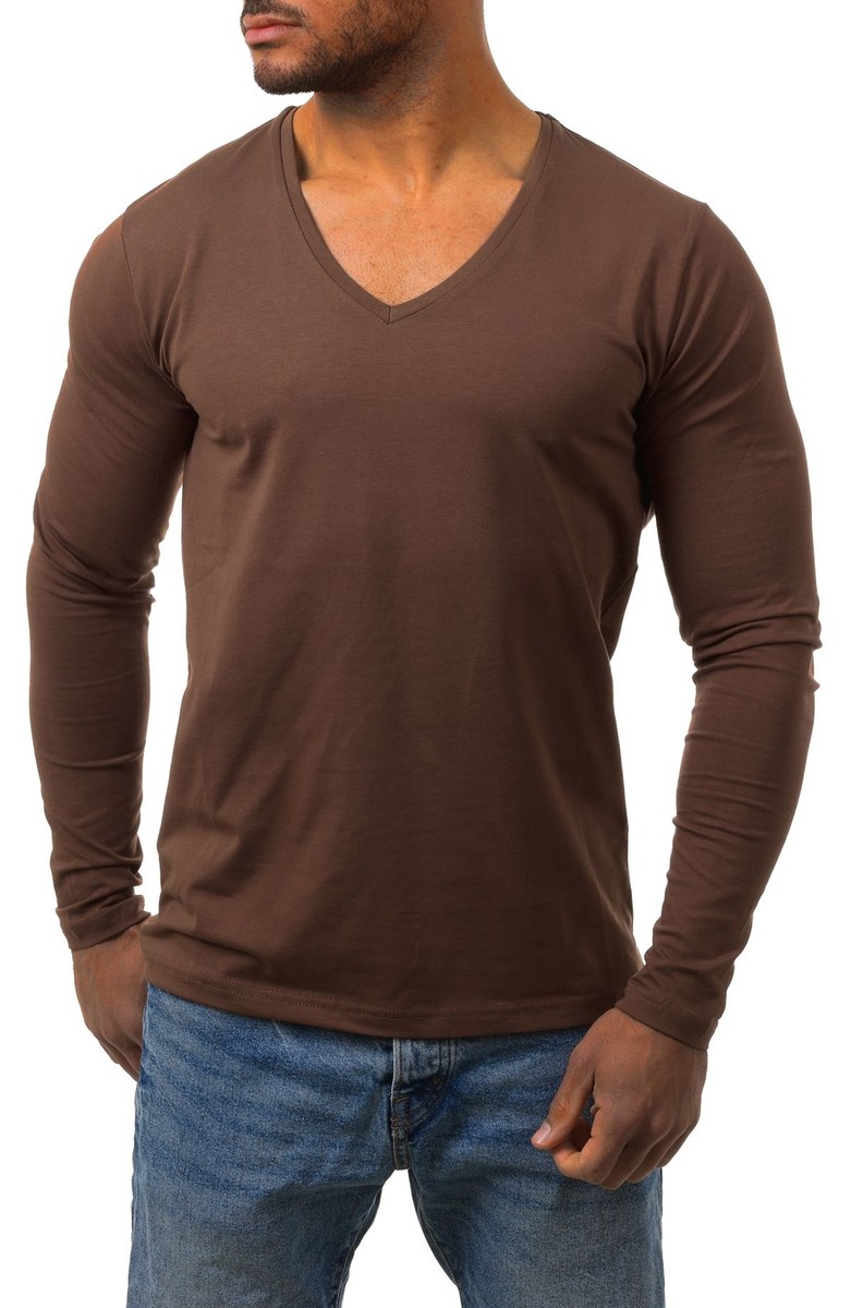 Duohropke Herren Longsleeve Mit V-Ausschnitt – Slim Fit, Basic Langarmshirt
