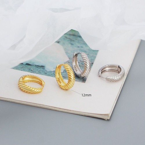 8/10/12mm Woman Real s925 Sterling Silver Texture Rope Hoop Huggie Clip Earring - Picture 17 of 17