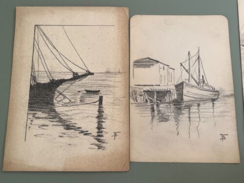 c.1910 Salem Marblehead MA Ship boat nautical sketches Ben Franklin lot 8 - Picture 2 of 5