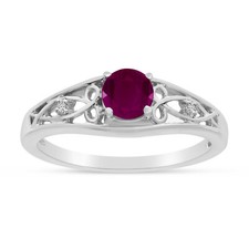 Ring 10 Karat Weißgold runder Rubin und Diamant