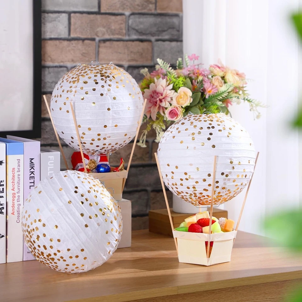24 linternas y cestas de papel con globos aerostáticos - perfectas para fiestas y duchas Foto 4 de 4