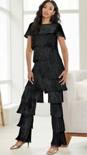 2X Top 3X Bottom PLUS Ashro BLACK Formal Dress Dinner Zazie Fringe Pant Set