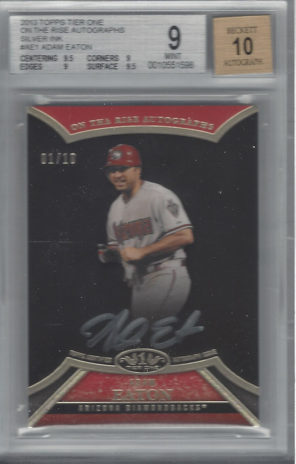 ADAM EATON 2013 TOPPS TIER ONE ON THE RISE AUTOGRAPH SILVER INK 1/10 BGS 9/AU 10