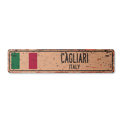 CAGLIARI ITALY Vintage Street Sign Italian flag city country road wall rustic